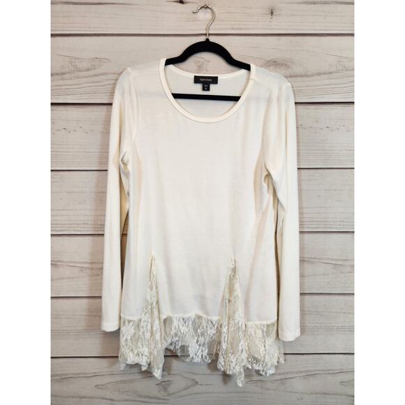 Karen Kane Women's White‎ Stretch Lace Long Sleeve Round Neck Blouse Size Medium - Picture 1 of 6